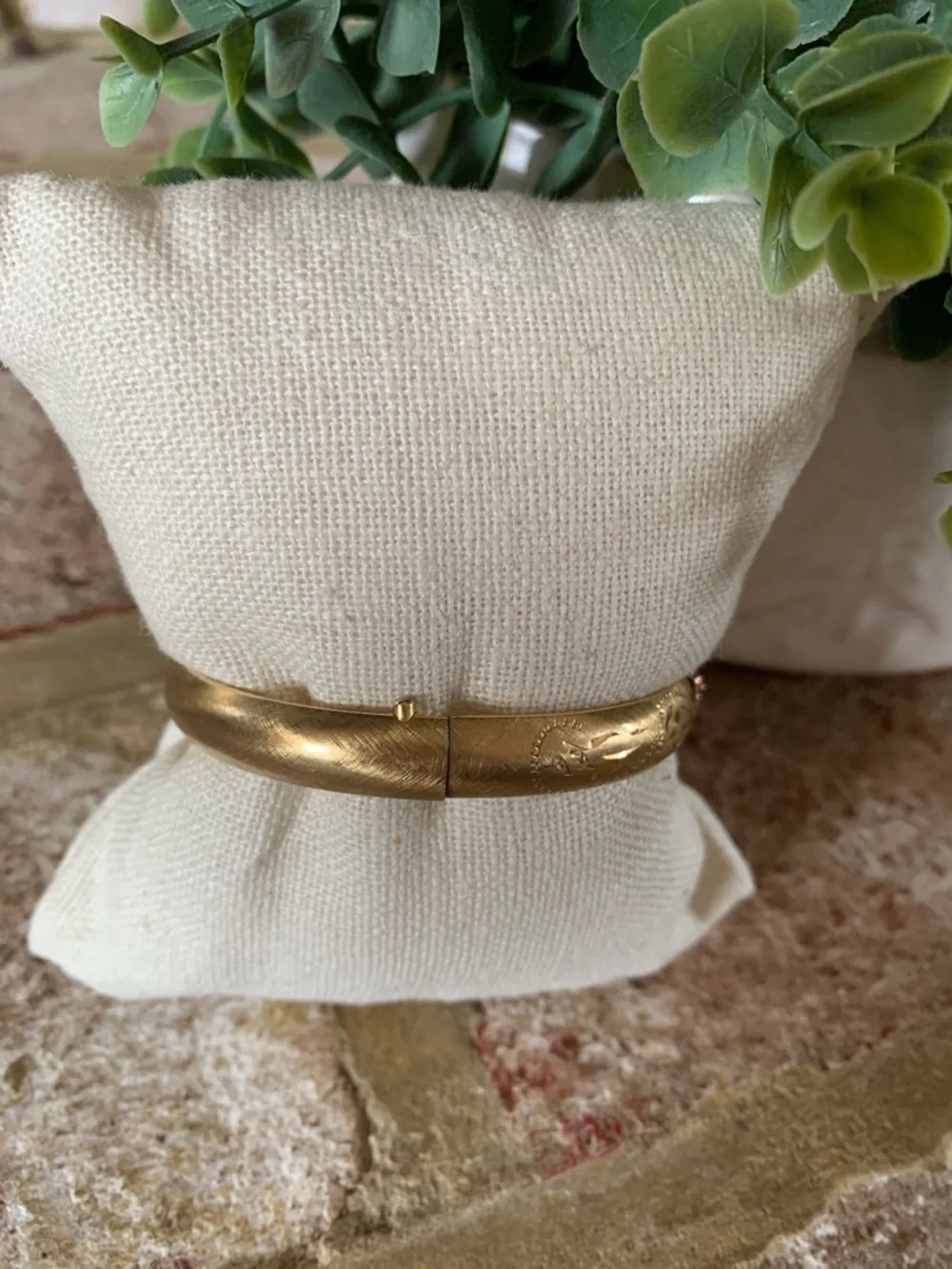 Vintage Gold Tone Floral Engraved Bracelet with Rose Accent